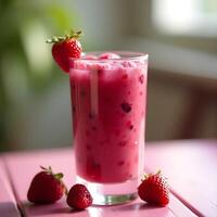 Preparing Berry Smoothie with Strawberries and Fresh Ingredients photo