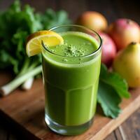 Green Smoothie with Lemon and Fruits, Healthy Drink, Fresh Juice photo