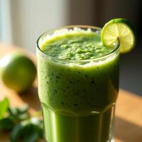 Green Smoothie in Glass with Lime Slice and Apple Healthy Drink photo