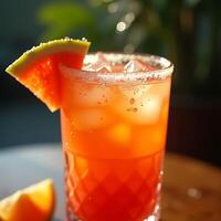 Refreshing Citrus Cocktail with Ice and Salted Rim photo