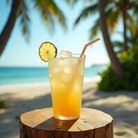 Refreshing Drink on Beach Vacation with Lime and Ice photo