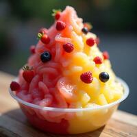 Shaved Ice Dessert with Berries Refreshing Summer Treat photo