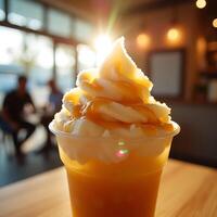 Fruity Smoothie with Cream Topping at Cafe on Sunny Day photo