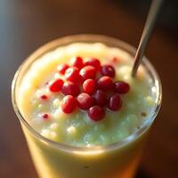 Refreshing Fruit Smoothie with Red Berries in Glass photo