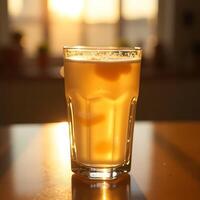 Refreshing Drink in Glass with Evening Light and Bubbles photo