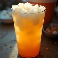 Refreshing Cold Drink with Ice in Tall Glass photo