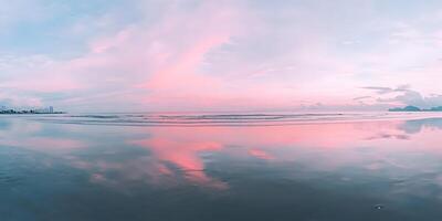 Pink Sunset Reflection on Calm Ocean Beach photo