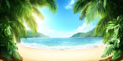 Tropical Beach Scene with Palm Trees and Ocean photo