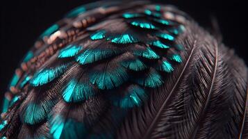 Close-up of Teal and Black Feathers photo