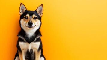 Cute Shiba Inu Dog on Yellow Background photo