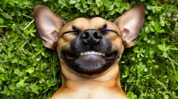 Happy Smiling Dog in Grass photo