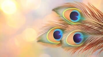 Three Peacock Feathers on Bokeh Background photo