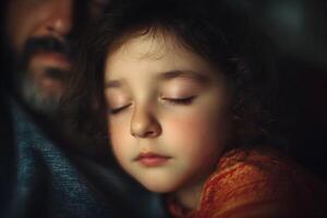 Sleeping Child Resting on Fathers Shoulder Tender Moment photo