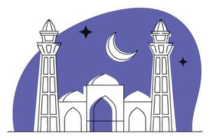 Silhouette design featuring minarets crescent moon and building in green color palette vector