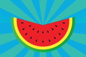 A vibrant red watermelon slice graphic design featuring a realistic depiction of a juicy watermelon with green rind vector