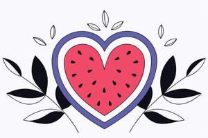 A heart shaped watermelon design featuring a red watermelon cutout in a heart shape vector