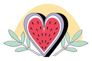 A charming design featuring a heart shaped watermelon illustration crafted with red hues and green accents vector