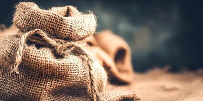 Closeup Brown Burlap Sack Texture Rustic Fabric Background photo
