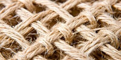 Close Up of Beige Intertwined Jute Twine Texture Background photo