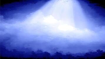 Blue Sky Light Rays Through Clouds Above Dark Forest Landscape photo