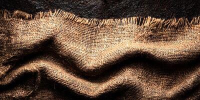 Brown Burlap Fabric Texture Background Close Up Wrinkled Sackcloth Material Detailed Surface photo