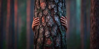 Woman Embracing Tree Trunk in Forest Nature Photography photo