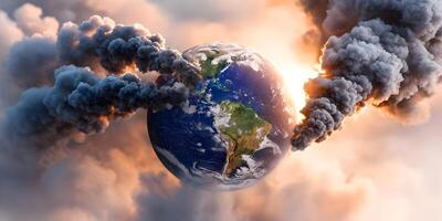 Earth Surrounded by Dark Smoke Pollution Clouds Global Warming Climate Change photo