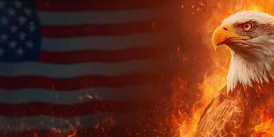 Fiery Bald Eagle American Flag Background Image photo