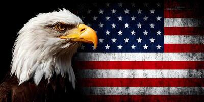 American Bald Eagle Profile USA Flag Background Patriotism Image photo
