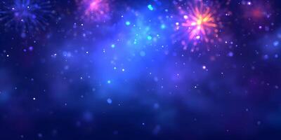 Blue Purple Fireworks Background Bokeh Lights Sparkles Night Sky Celebration photo