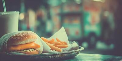 Cheeseburger Fries and Milkshake Fast Food Meal Photograph photo
