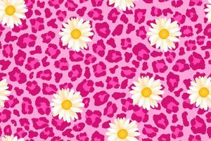 Daisy with pink leopard print seamless pattern for background fabric wallpaper banner vector