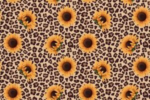 Abstract leopard print with sunflowers seamless pattern for background fabric banner vector