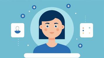 Skin Analyzer A closeup of a users face in front of a smart mirror with the mirror displaying skin analysis results such as hydration texture and suggestions for skincare products.. vector