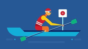 Rowing Athlete with Performance Monitor A rowing athlete in a boat using an onboard performance monitor to track power output and stroke rate.. vector