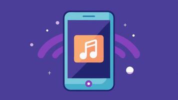 Smart Device Interface A closeup of a smartphone displaying the music app with an AI popup suggesting songs based on the users activity data.. vector