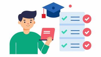 Resource Recommendations An image of a student receiving a list of recommended resources videos articles exercises generated by AI emphasized with checkmarks to indicate. vector