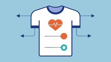 Smart Clothing with Sensors A diagram of a tshirt with embedded sensors that track heart rate and temperature illustrated by arrows pointing to the corresponding metrics on a. vector