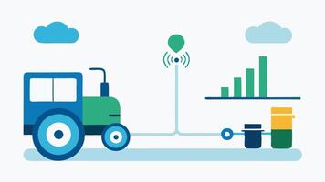 Smart Irrigation A smart irrigation system managed by AI with a tractor distributing water efficiently through pipes while a data graph on the side shows moisture levels.. vector