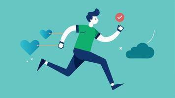 Runner with Smart Watch An athlete jogging on a trail wearing a sleek smart watch on their wrist displaying heart rate and pace metrics.. vector
