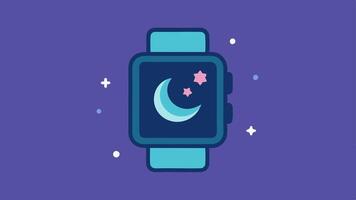 Smarch Tracking Sleep A modern smarch on a wrist displaying a sleep tracking graph with a crescent moon icon and stars detailing sleep quality.. vector