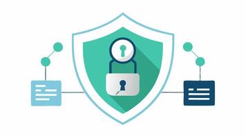 Secure Data Transmission Create an illustration of a data packet enveloped in a glowing shield representing a secure form of data being transmitted over a line with a lock symbol. vector