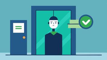 Security Portal A sleek modern entrance with a facial recognition scanner above a doorway showing a users face being scanned in realtime with a green checkmark indicating. vector