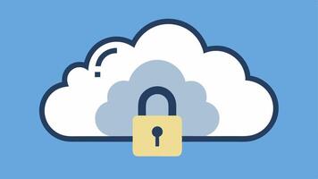 Secure Cloud Storage A fluffy cloud icon wrapped in a chain and padlock illustrating protection for data stored in the cloud.. vector