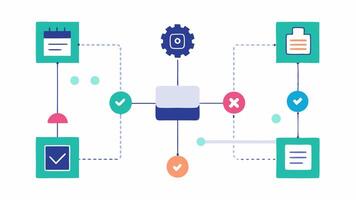 Smart Contract Generation A flowchart illustrating the steps of an AI system creating a smart contract from user input with AI icons processing information in each step.. vector