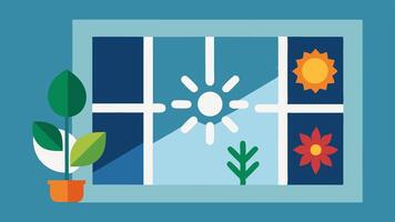 Seasonal Changes An illustration showing a window with seasonal icons snowflake flower sun leaf around it indicating that the tint can adapt throughout the year.. vector
