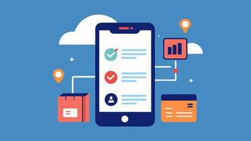 Shipping Notification Alerts A smartphone screen displaying realtime shipment alerts and notifications integrated with AI analysis predicting delivery times and potential delays.. vector