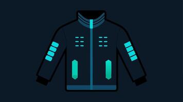 Smart Jacket with LED Patterns A stylish jacket embedded with LED lights that create dynamic patterns responding to music beats and environmental sounds.. vector