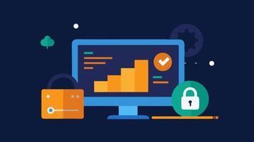 Secure Transactions A lock symbol overlaying a digital screen that shows a mining dashboard indicating the secure nature of transactions mined and verified.. vector