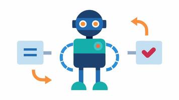 Reinforcement Learning Depict an agent like a robot figure interacting with an environment with arrows indicating actions taken rewards received and a learning curve showing. vector